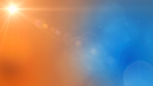 Glowing sun light and lens flare creating a smooth gradient sky with warm orange and cool blue tones.
