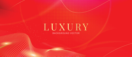 Naklejka premium Luxury Crimson Vector Background Featuring Fine Golden Sine Waves Elegant Shimmering Lines and Bright Celebration Glow
