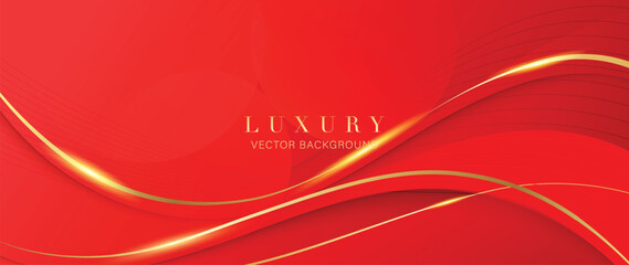 Naklejka premium Luxury Scarlet Vector Background Featuring Flowing Golden Silk Ribbons and Elegant Curved Highlights for Chinese Festive Design