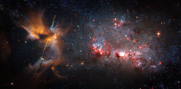 Stars in deep space surrounded by galaxy and cosmic dust. Astronomical collage showing the structure of the universe, galaxies. Elements of this image furnished by NASA.