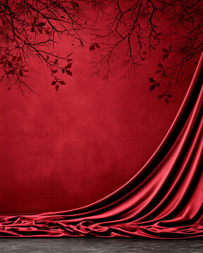 Dark Romantic Winter Botanical Shadows on Burgundy Velvet