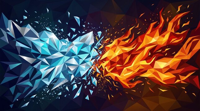 Dynamic fire and ice clash geometric illustration for marketing and branding campaigns