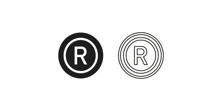 Registered trademark legal symbol icons with double circle frames.