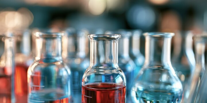 High-Resolution Close-Up of Laboratory Test Tubes Filled with Colorful Liquid Samples in a Modern Research Facility