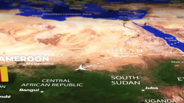 Flight From Riyadh SAUDI ARABIA to Yaounde CAMEROON with flag pins