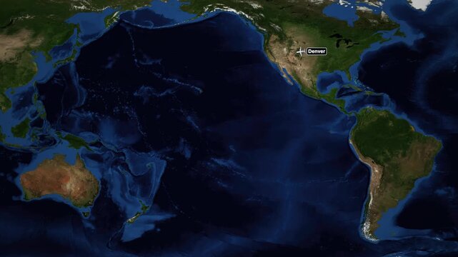 Animated Flight Route Map from Denver to Melbourne Across the Pacific Ocean