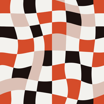 Groovy Wavy Checkerboard Seamless Vector Pattern