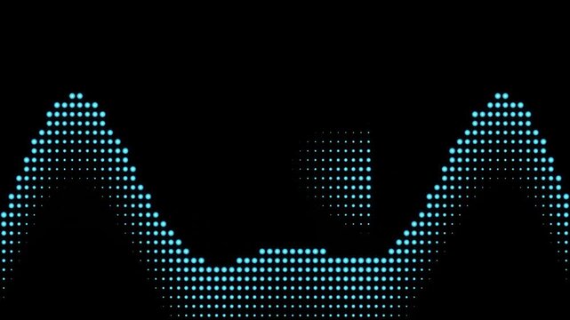 Blue led dot matrix waveform animation, digital sound frequency background, abstract technology
