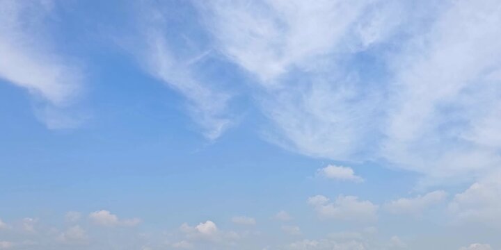 Cloudscape, Timelapse of Weather Forecast and Sky Background Concept with Wispy Cirrus Clouds Sweeping across Bright Blue Atmosphere
