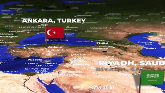Flight From Riyadh SAUDI ARABIA to Ankara TURKEY with flag pins