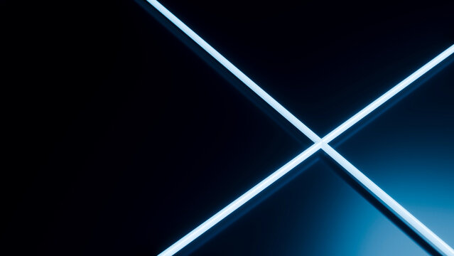 Neon blue cross pattern glowing on dark reflective surface