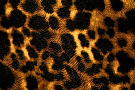 Close up animal print fabric texture with dark spots on a golden brown surface