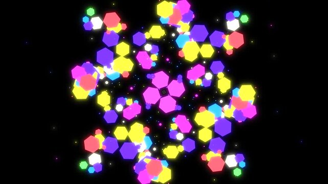 Neon hexagon particles motion graphics. (loop)
