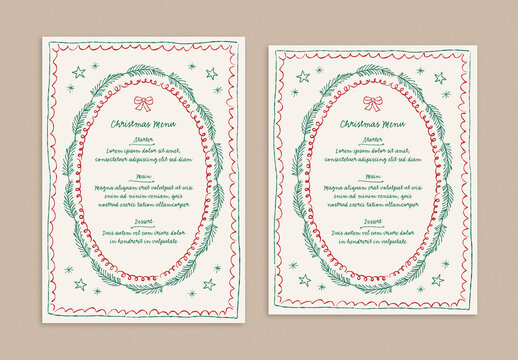 Christmas Menu Layout with Hand Drawn Illustrations
