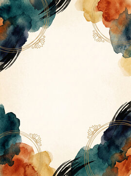 Teal and Burnt Orange Abstract Border with Flowing Black Accents and an Ivory Center