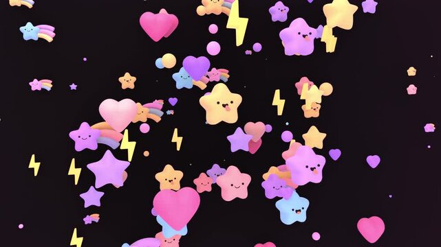Kawaii stars pop up in the sky animation. (loop)