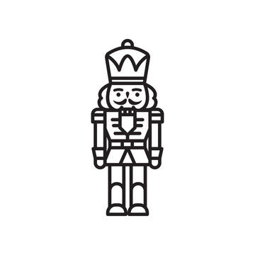 Simple black and white line icon of a traditional Christmas nutcracker soldier toy. 