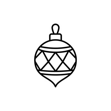 Line icon of a hanging Christmas tree ornament bauble with geometric diamond pattern.