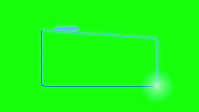 Glowing Blue Neon Folder Frame Animation on Green Screen Chroma Key for Cyberpunk and Digital Tech Visuals