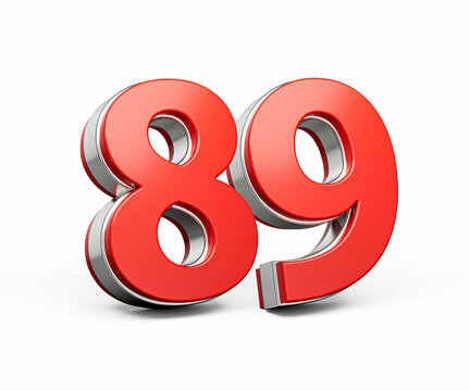 Bold Vibrant Red Number Eighty nine Number 89 With Metallic On White Background 3D Illustration