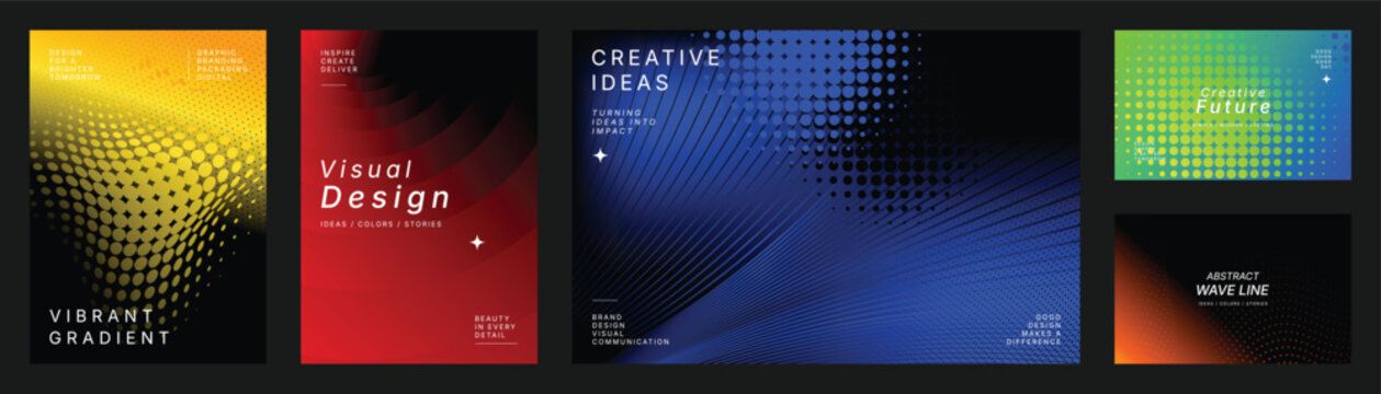 Colorful Gradient Vector Poster and Banner Set with Halftone Dots, Abstract Light Effects, Vibrant Geometric Transitions
