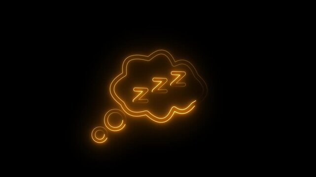 Glowing neon line Sleepy icon isolated on black background. Sleepy zzz talk bubble motion graphic animation