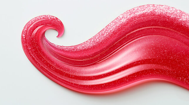 Luxurious pink sugar scrub gel curled into flowing wave shape, glossy texture with visible crystals catching light, minimalist backdrop for premium skincare and bodycare advertising.