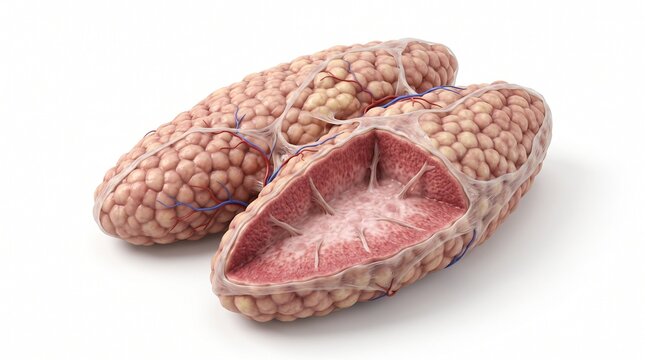 3D Illustration of Anatomical Human Thymus Gland Model with Cross Section