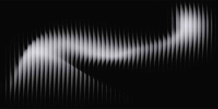 Black and silver ribbed parallel dynamic texture with glass effect and bright smooth fluted gradient lines in perspective.