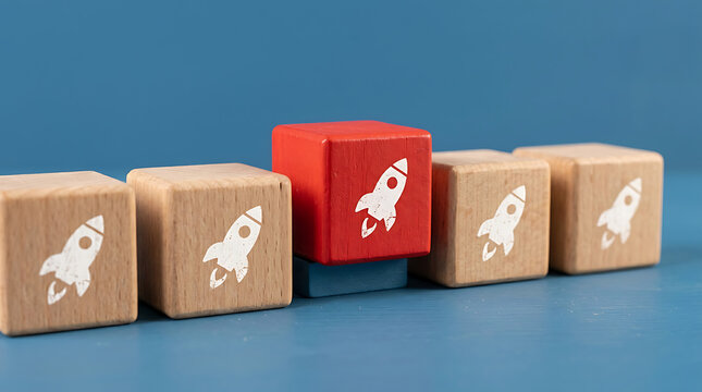 Red block with rocket icon standing out