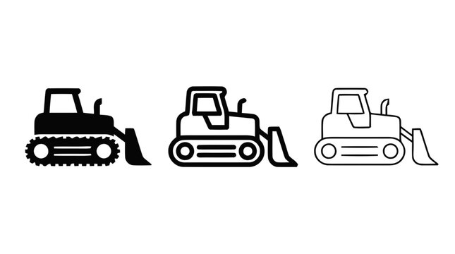 Vector illustration of bulldozer icons vector set on a transparent background