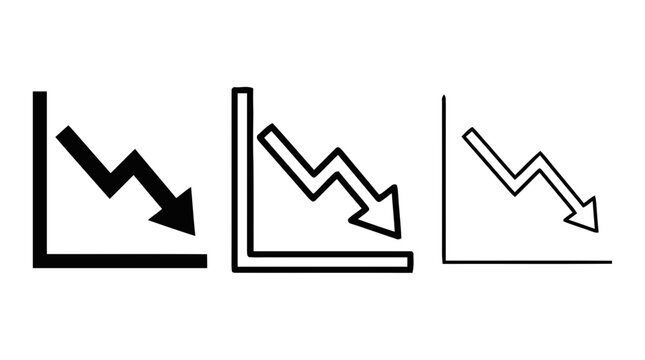 Vector illustration of set of three declining trend line graph icons on a transparent background