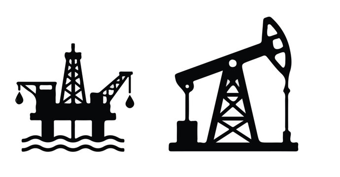 Petroleum Extraction and Drilling Rig Vector Icon Set