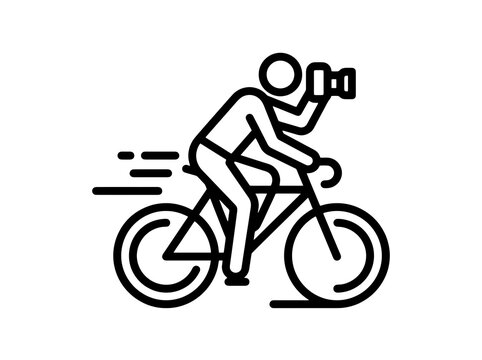 A person riding a bicycle and taking photos while moving fast with motion lines
