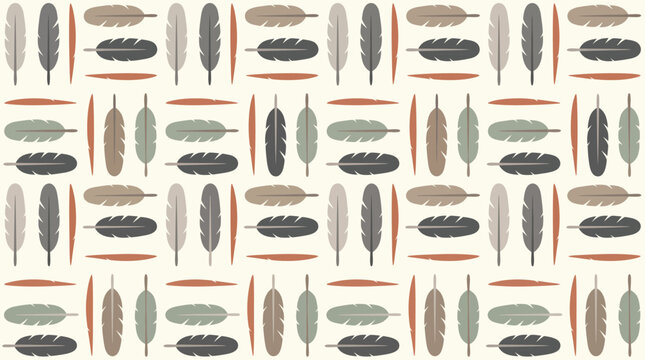 Thanksgiving Boho feather seamless pattern background, mid-century modern bird feathers vector, bohemian textile print design Editable Eps