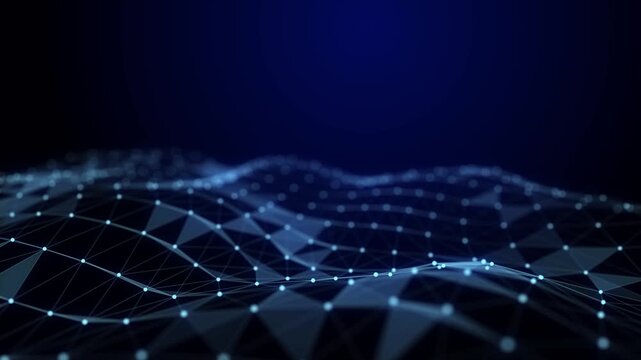 Wave with triangular shapes. Information flows. Technological foundations. 3D visualization. Seamless loop.