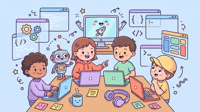 Children Learning Programming and Coding Together with a Cute Robot