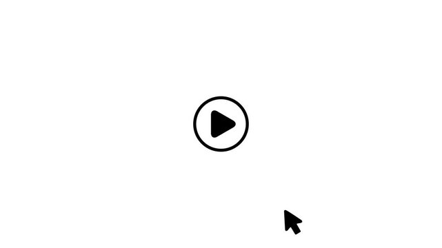 Minimalist play and pause button animation with mouse cursor clicking toggle icon on white background.