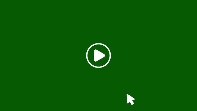 Animated play and pause toggle icon with mouse cursor clicking on green screen background. Chroma key motion graphic for video editing, media player UI, and content creators.