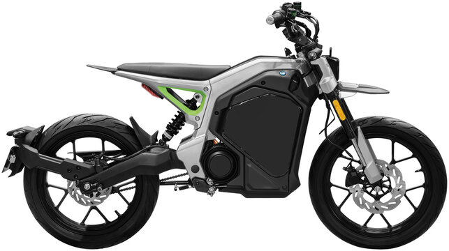 Side view modern black electric motorcycle