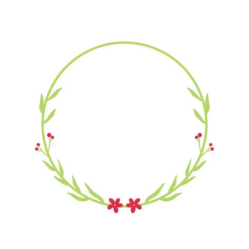 Green Leaves and Red Flowers Form a Delicate Wreath