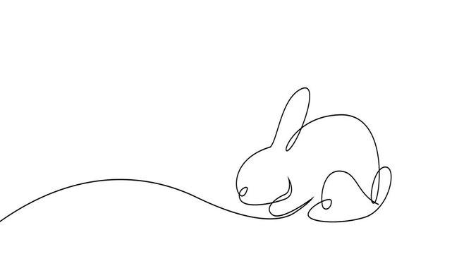Continuous Line Drawing Animation of a Rabbit, Minimalist Silhouette of a Cute Hare