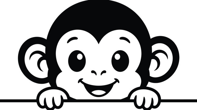 Cute Peeking Monkey Cartoon Character Vector Illustration for Children Clothing Brands, Kindergarten Classroom Decor, Baby Birthday Invitations, and Toy Shop Branding Layouts