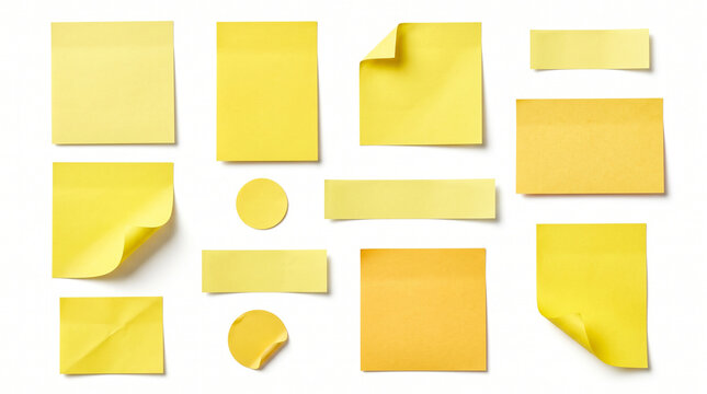 Collection of yellow sticky notes in various shapes and sizes