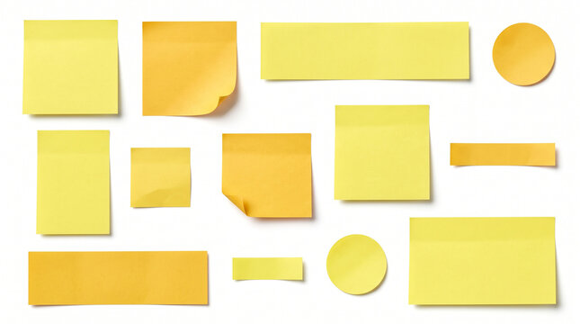 Collection of yellow sticky notes in various shapes and sizes