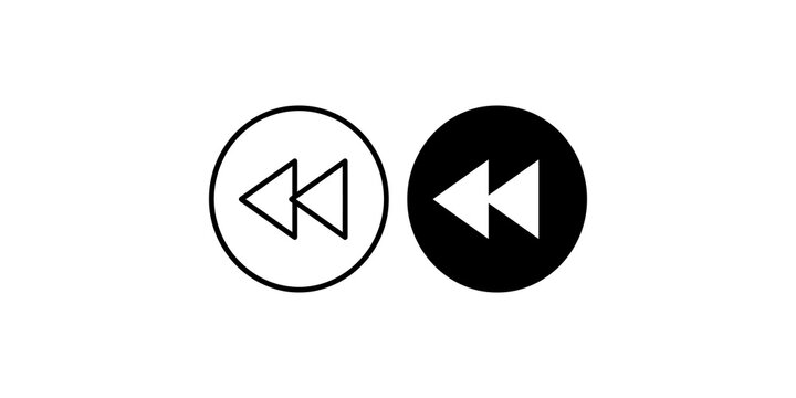 Rewind button icons in linear and solid styles for multimedia player interfaces and website navigation.
