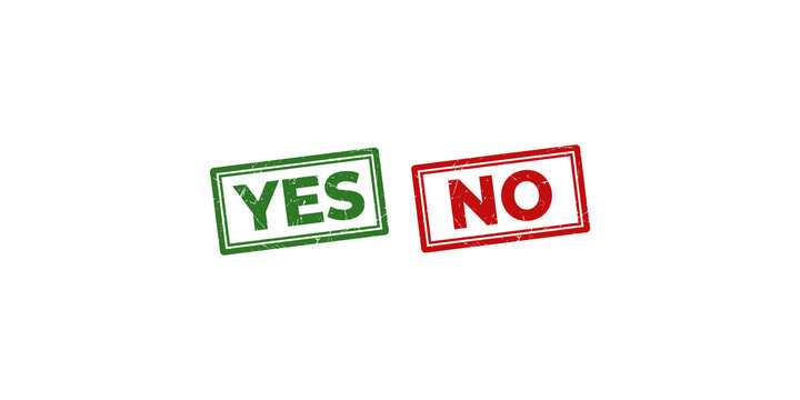 Yes and No stamp rubber marks with weathered texture for binary decision making and survey validation.