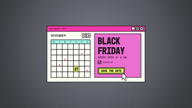 System Window Sales Titles / Retro Colorful Calendar and Date Reminder for Black Friday Promos, Retail Ads and Social Media / Horizontal / Part 09