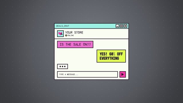 System Window Sales Titles / Retro Colorful Chat Messages and Typing Dots for Store Promos, Retail Ads and Social Media / Horizontal / Part 06