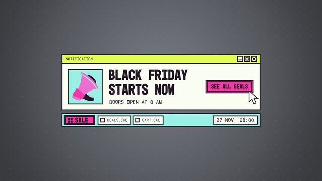 System Window Sales Titles / Retro Colorful Notification and Megaphone for Black Friday Promos, Retail Ads and Social Media / Horizontal / Part 05